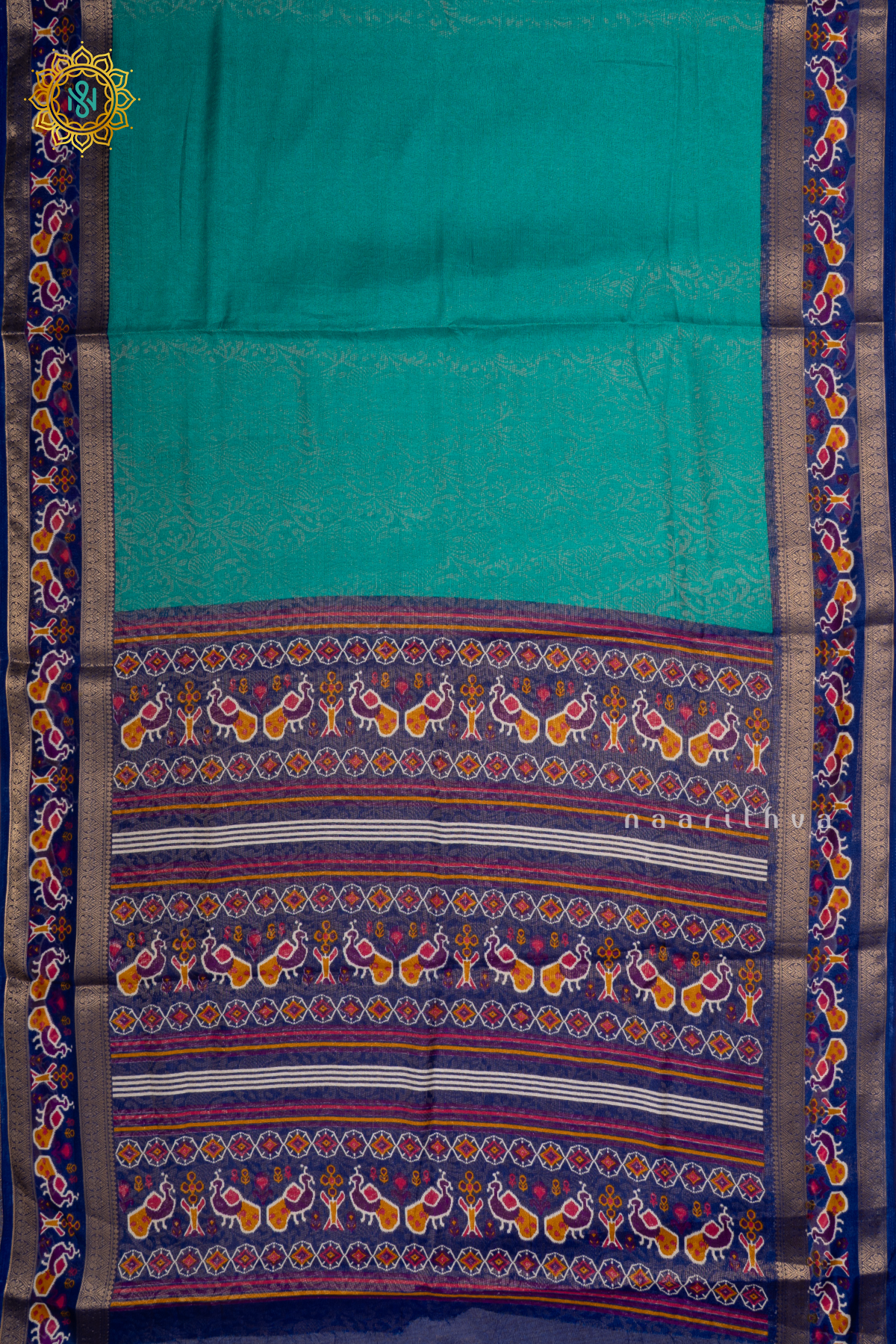 Sky Blue With Navy Blue Dola Silk Saree With Zari Woven Body And Printed Zari Border