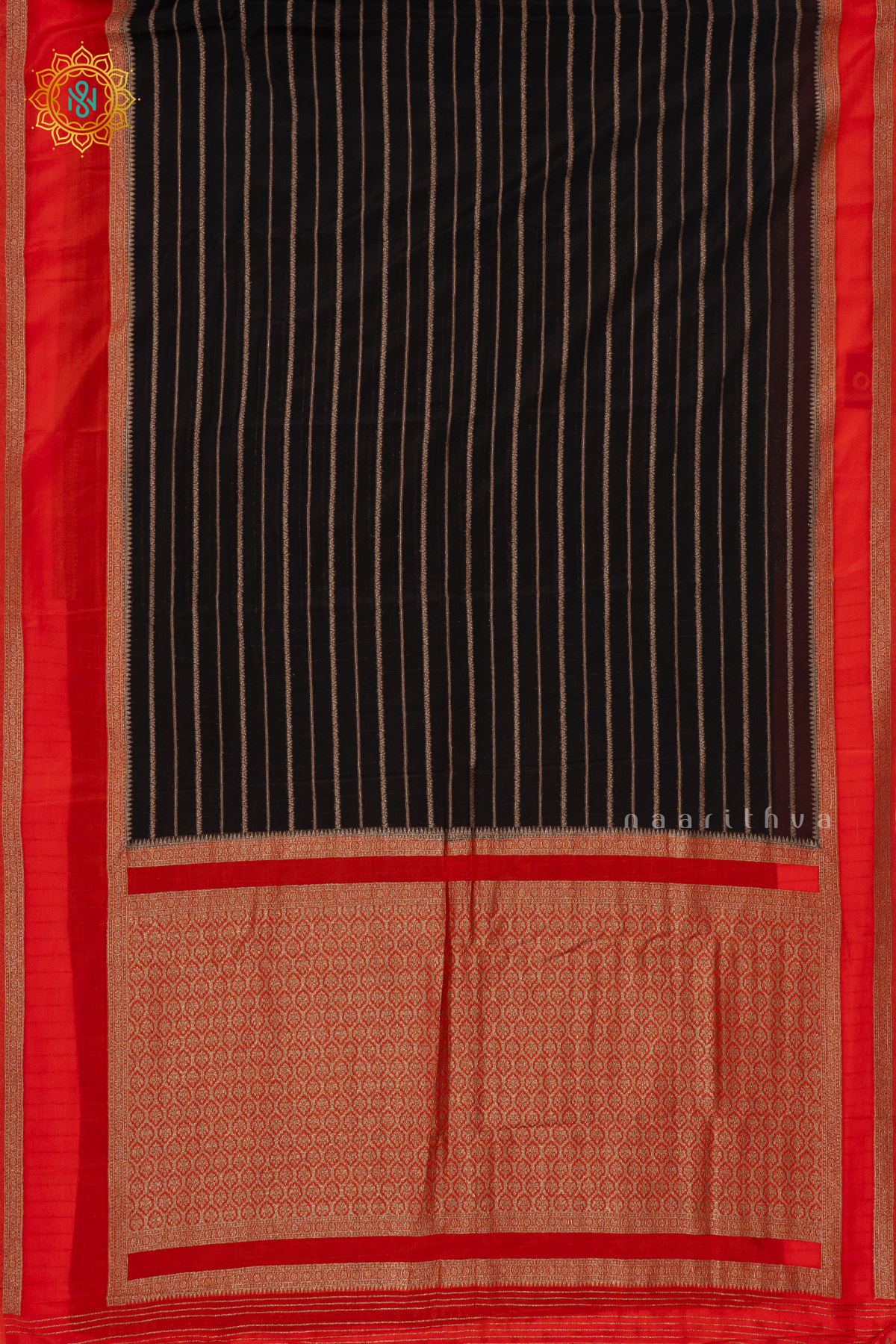 BLACK WITH ORANGE - SEMI CREPE GEORGETTE