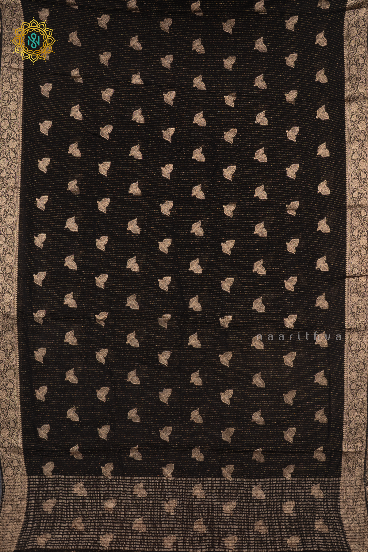 BLACK WITH ORANGE - SEMI GEORGETTE