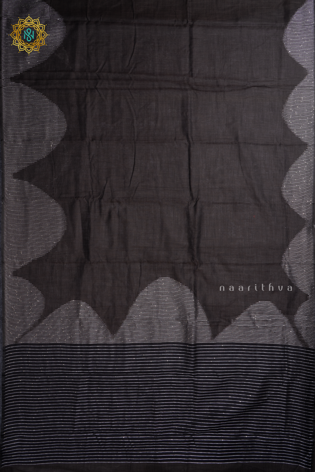 Black Linen By Cotton Saree With Contrast Pallu & Blouse