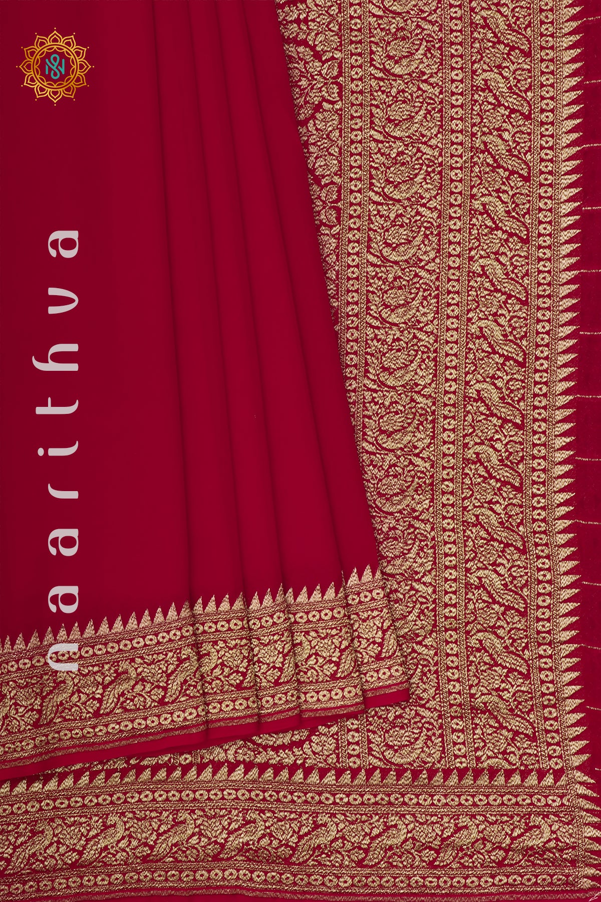 RED WITH BLUE - PURE BANARASI CREPE SILK