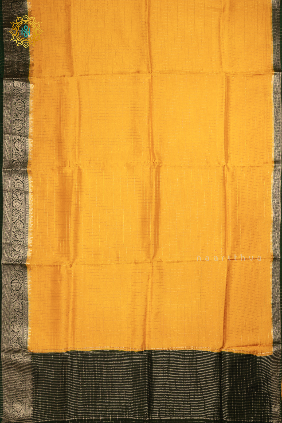 Yellow With Green - Semi Crepe Silk Saree