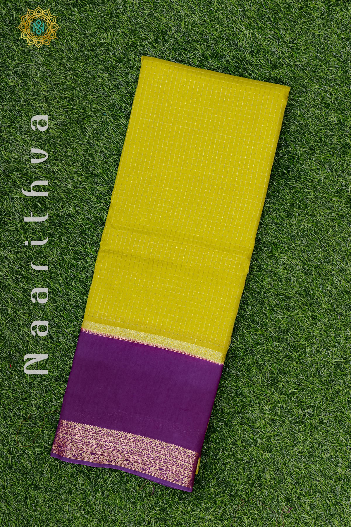 PARROT GREEN WITH PURPLE - SEMI MYSORE CREPE SILK