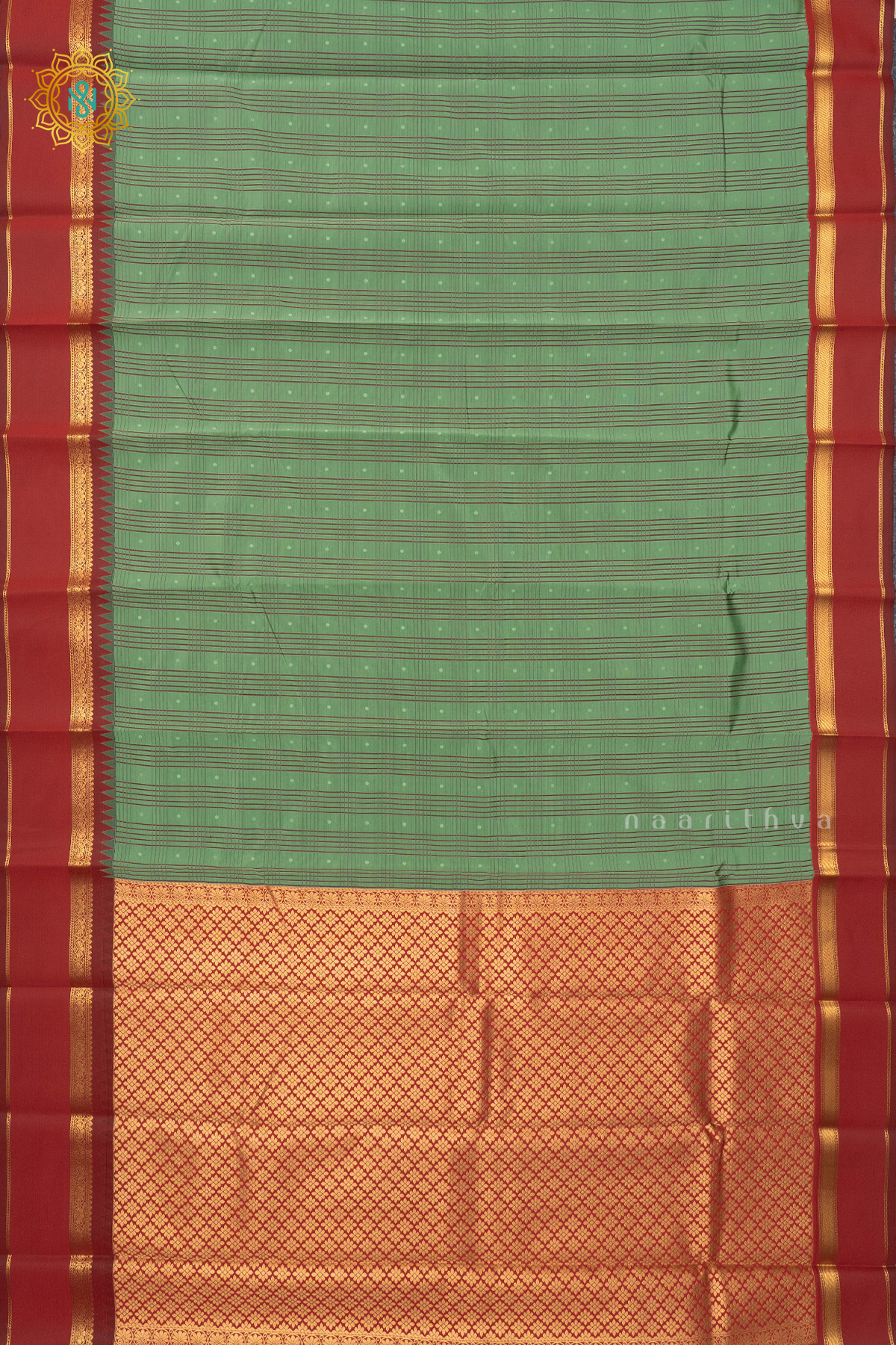 SAGE GREEN WITH RED - SEMI KANCHI