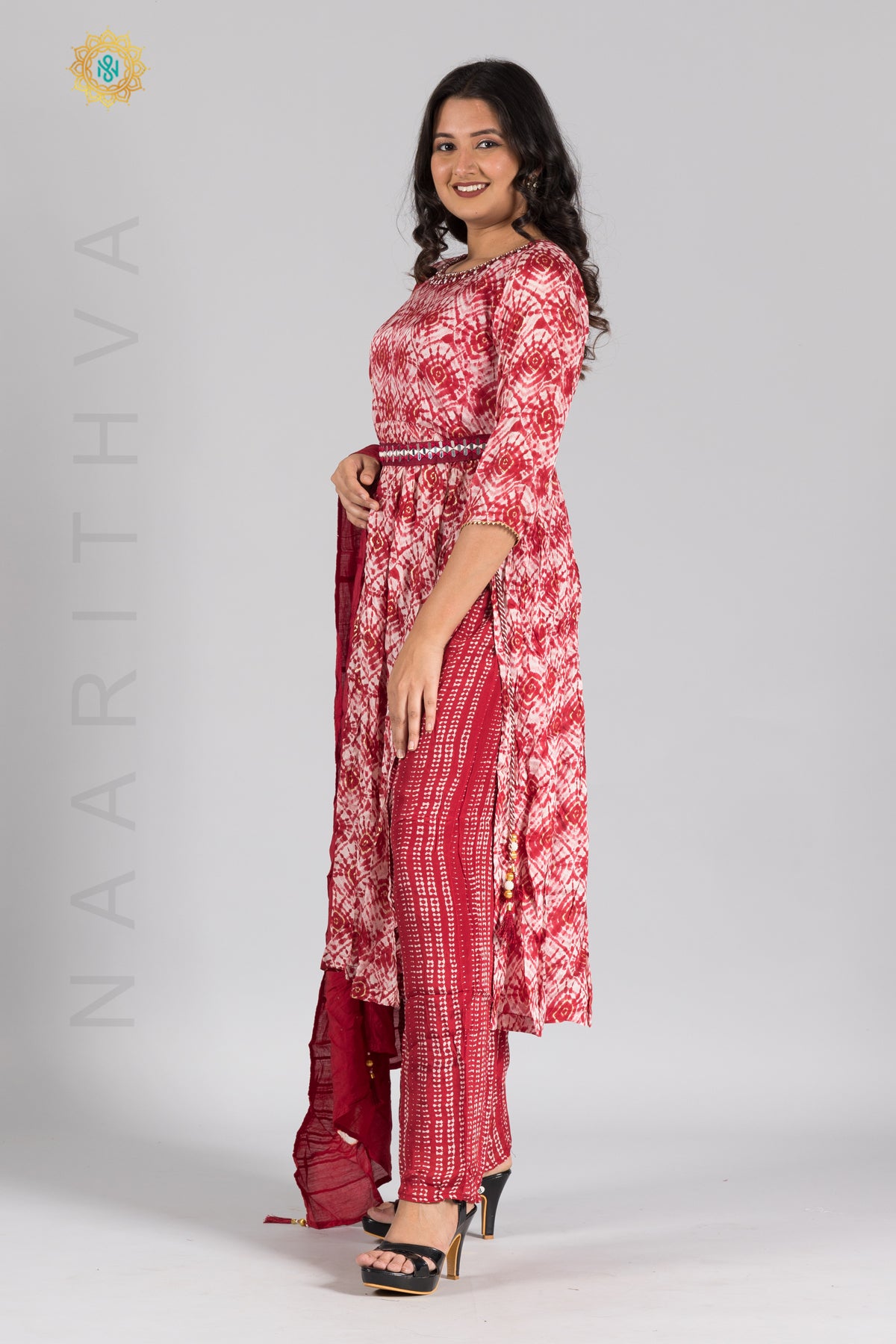 RED & WHITE - PARTY WEAR NAYRA CUT SALWAR SUIT WITH PARALLEL CUT PANT & DUPATTA