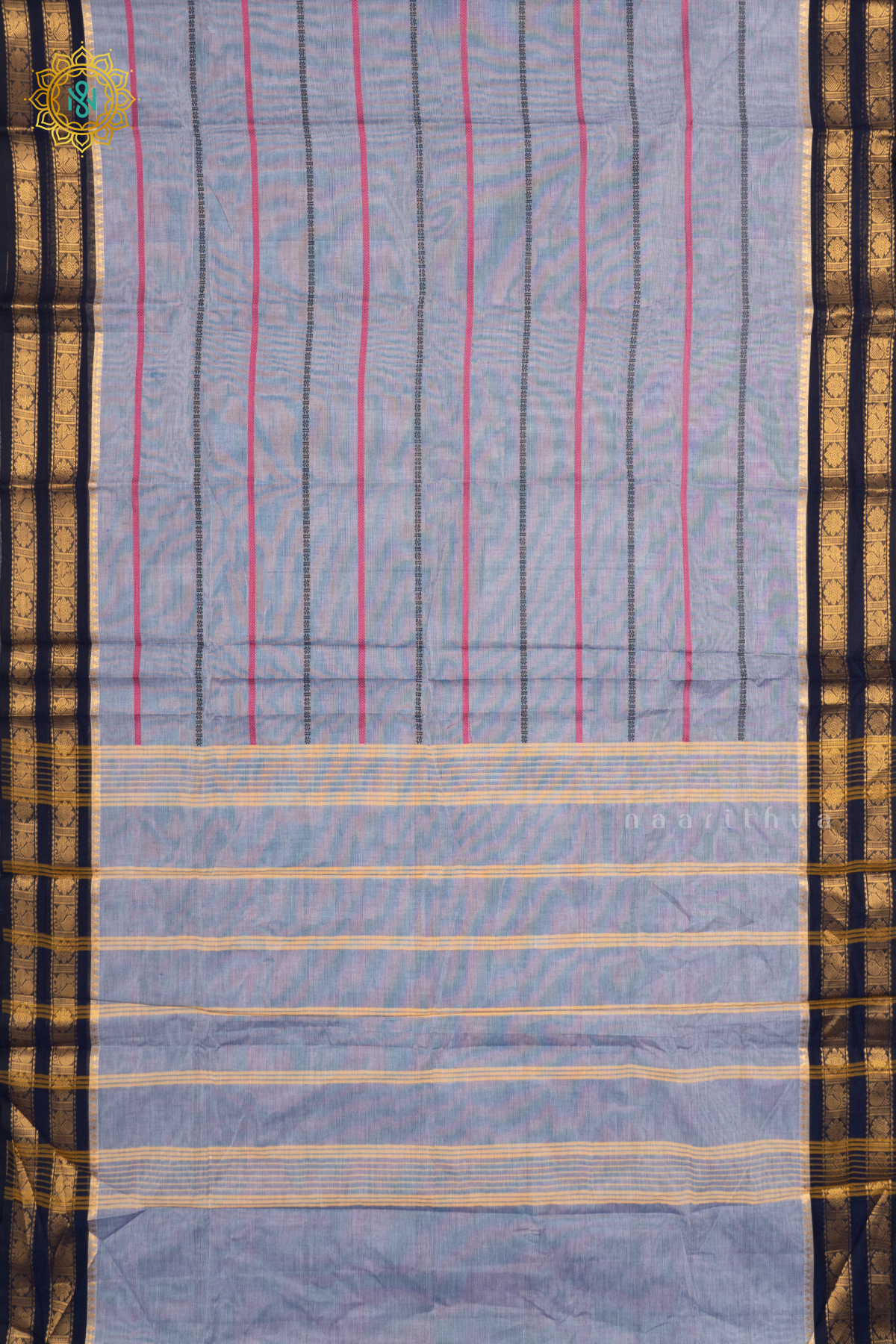 GREYISH BLUE WITH NAVY BLUE - CHETTINAD COTTON