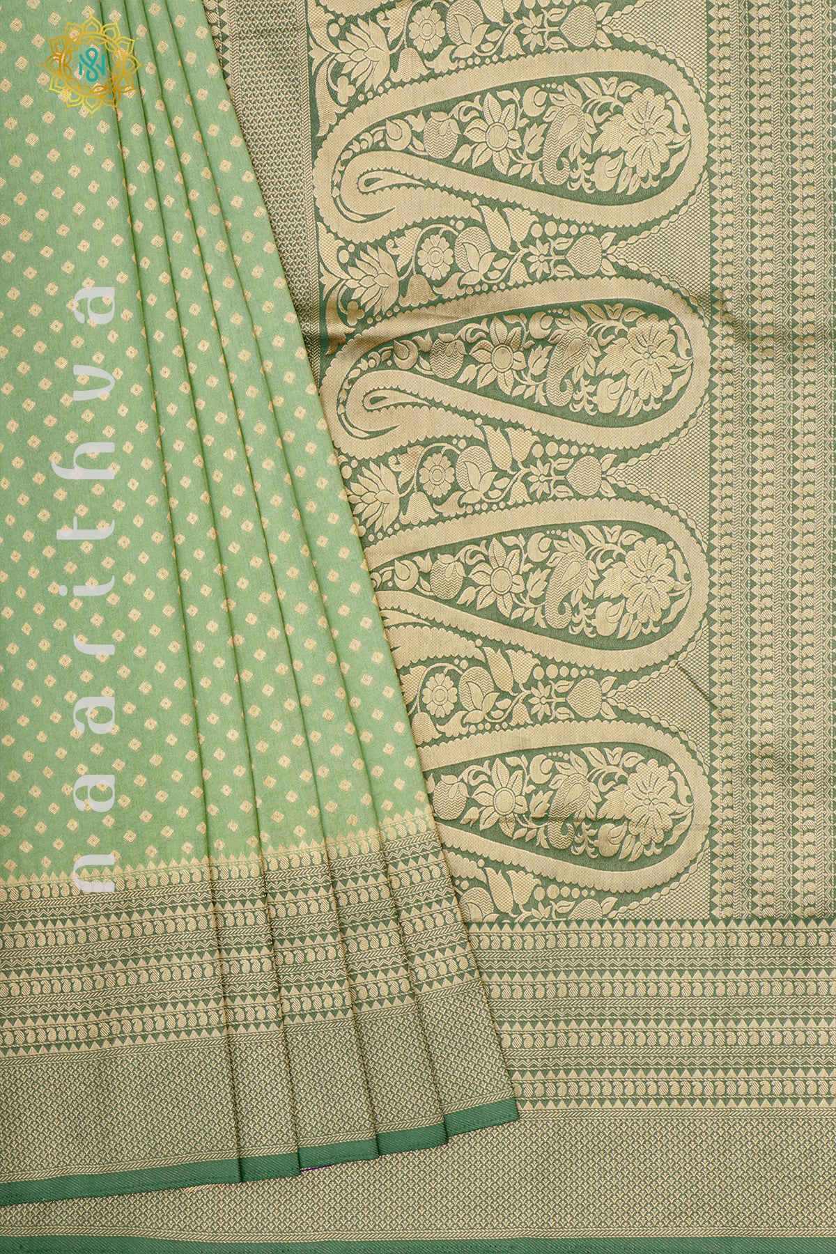 SAGE GREEN WITH GREEN - SEMI BANARASI GEORGETTE