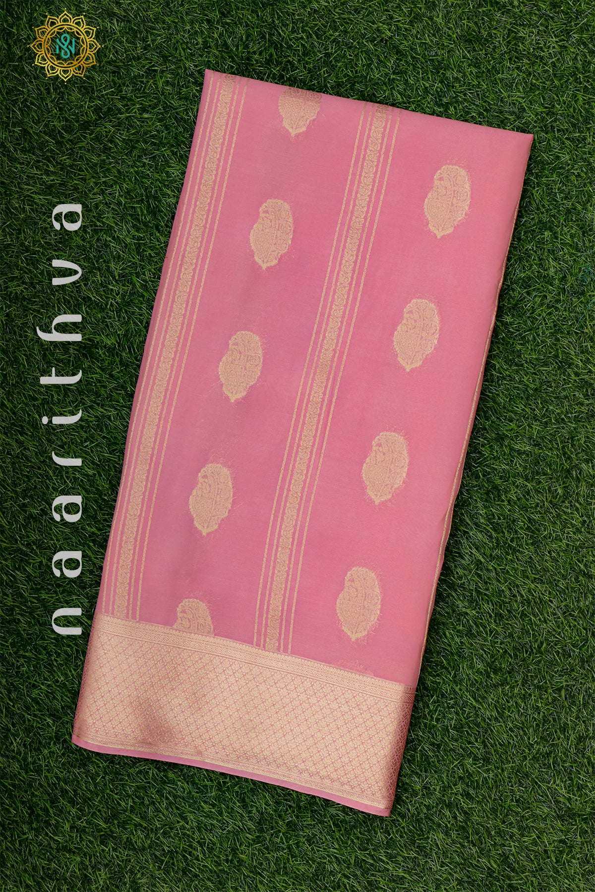 PEACHISH PINK WITH PURPLE - SEMI CREPE GEORGETTE