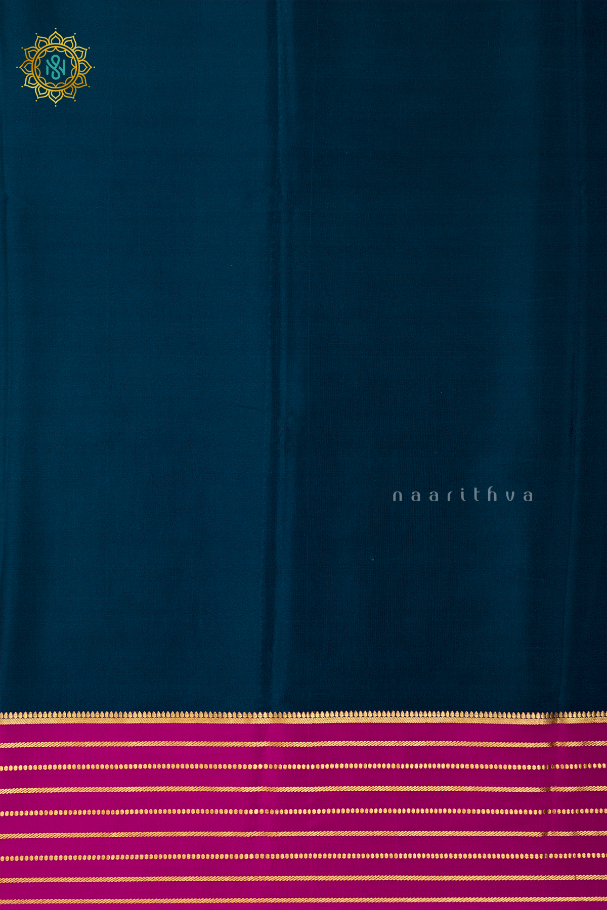 PEACOCK BLUE WITH PINK - PURE MYSORE CREPE SILK