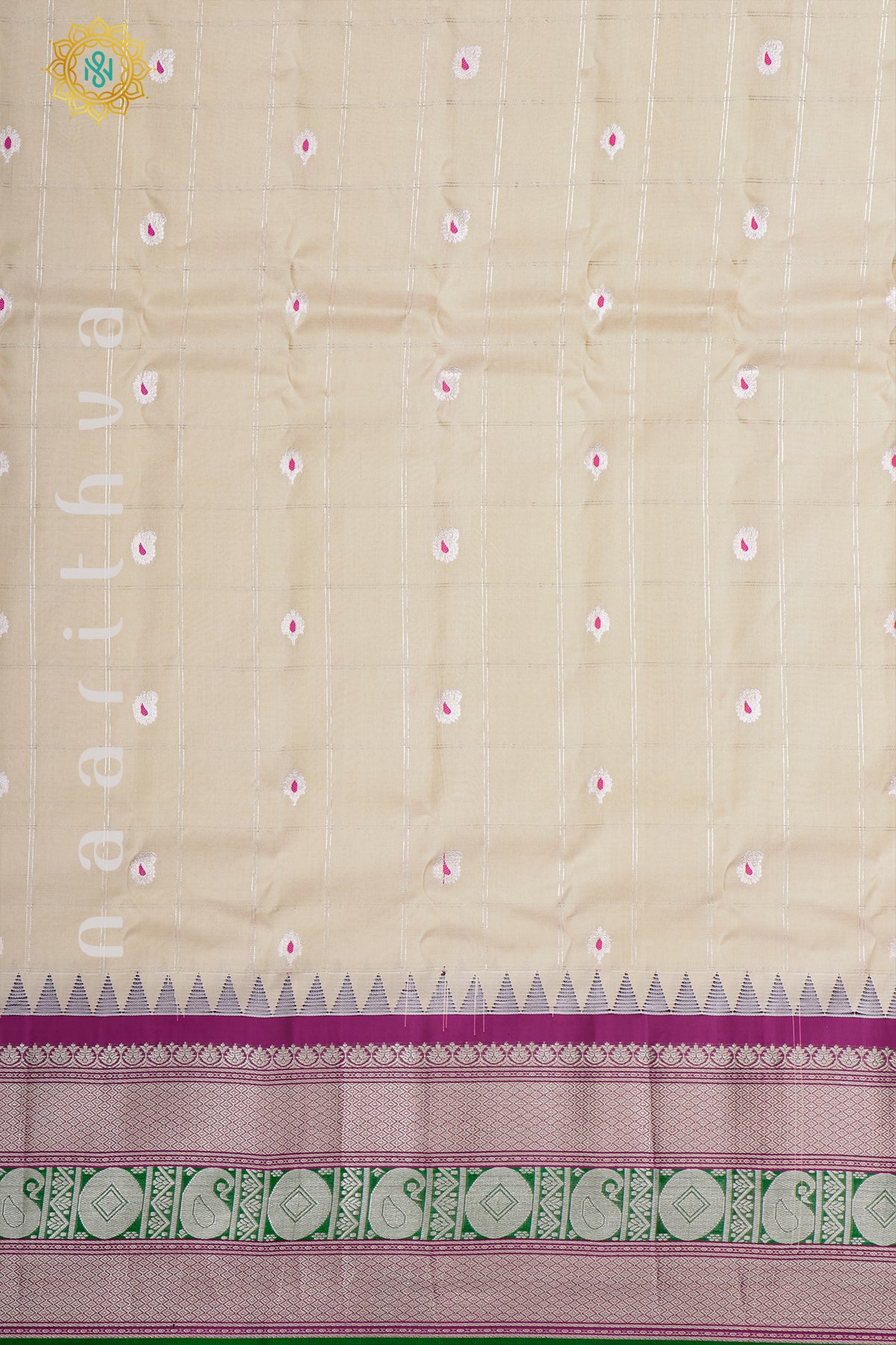 OFF WHITE WITH MAGENTA - PURE GADWAL SILK