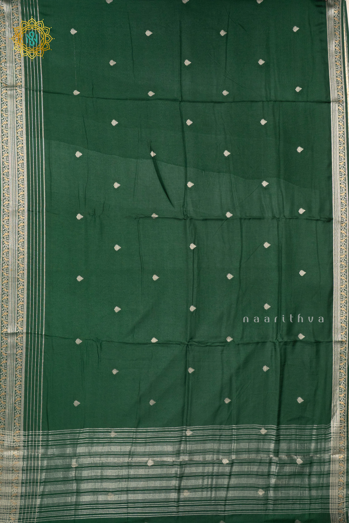 BOTTLE GREEN WITH RED - SEMI CREPE SILK