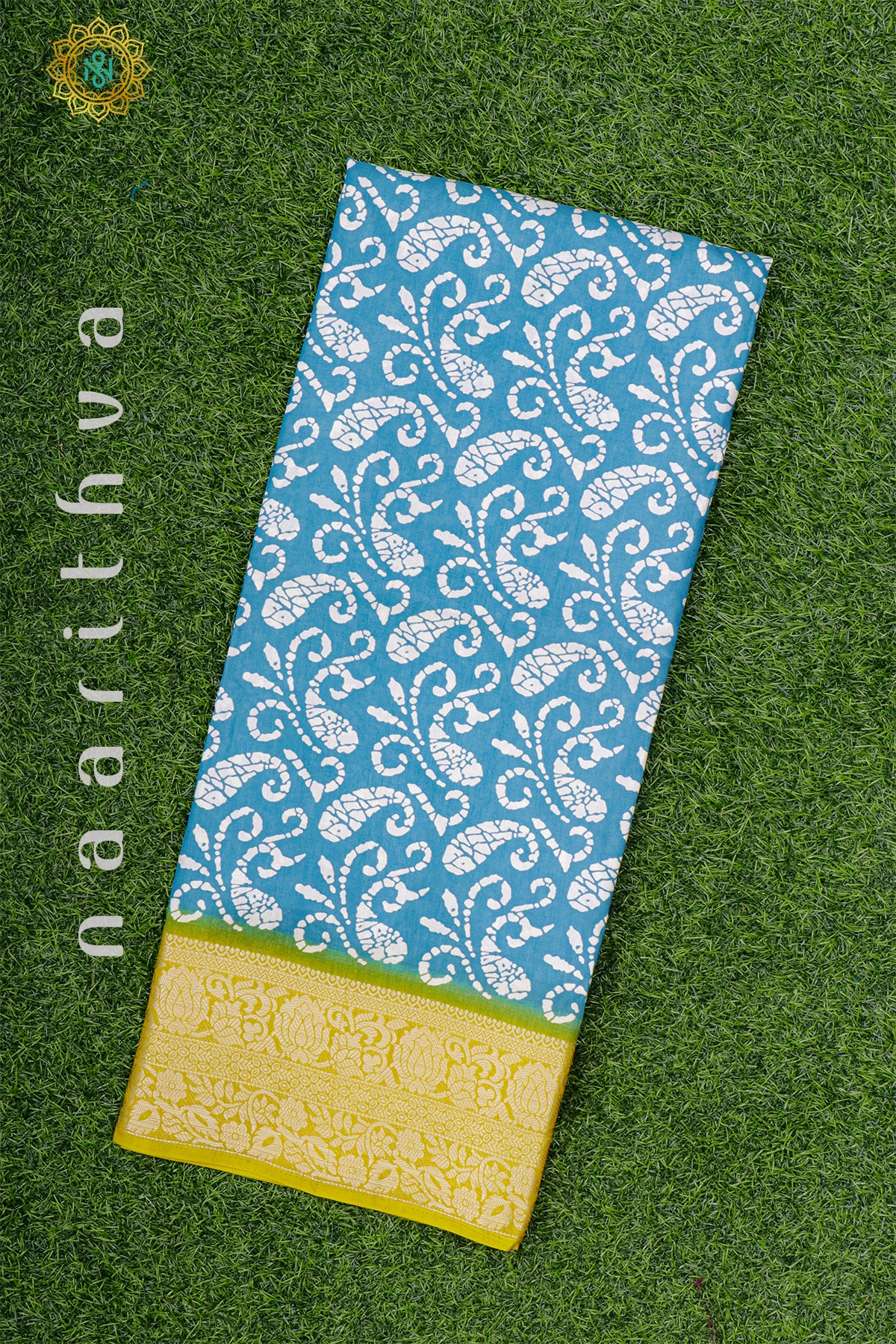 SKY BLUE WITH YELLOW - DOLA SILK