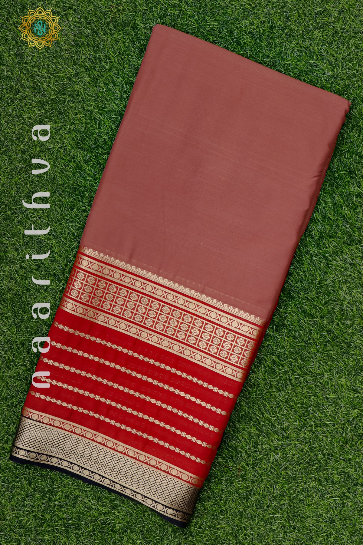 MAUVE WITH RED & BLACK - SEMI MYSORE CREPE SILK