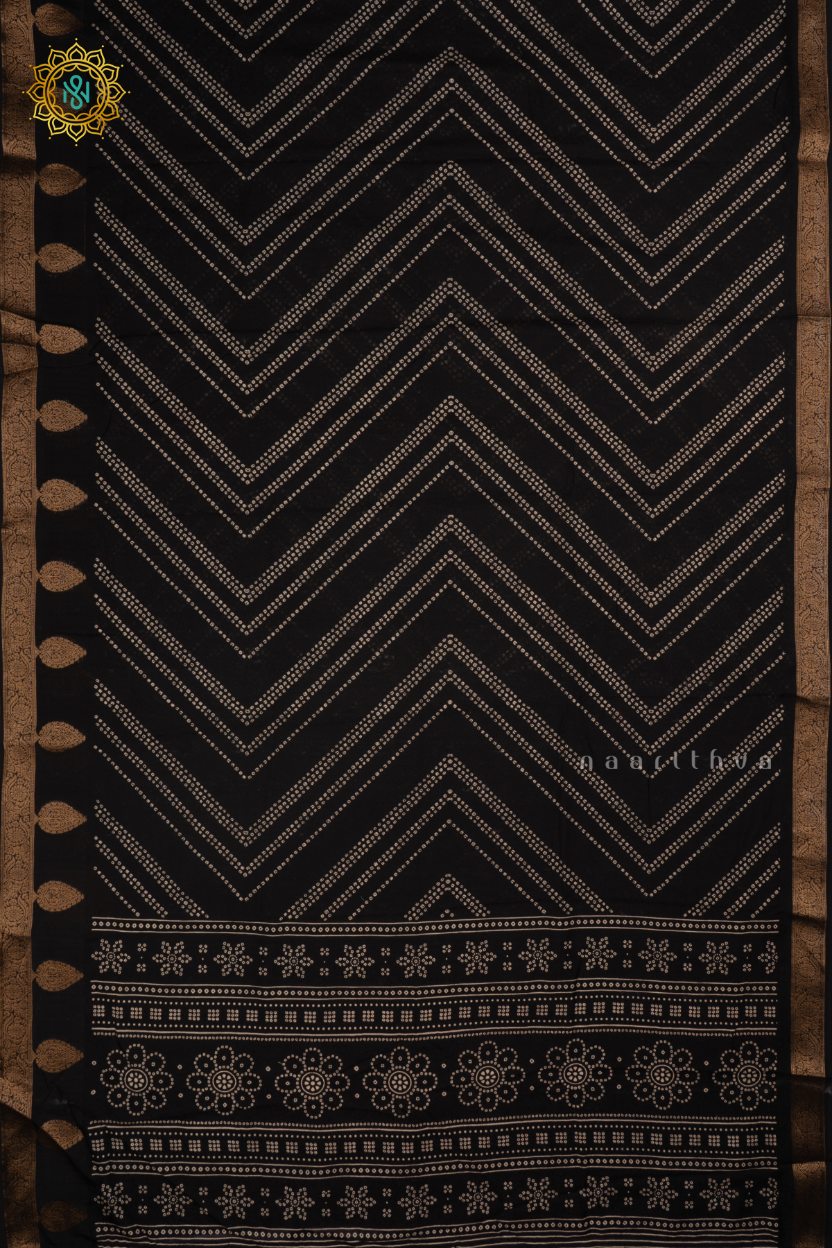 BLACK - SEMI GEORGETTE ALLOVER BANDHANI PRINTED BODY WITH ZARI BORDER