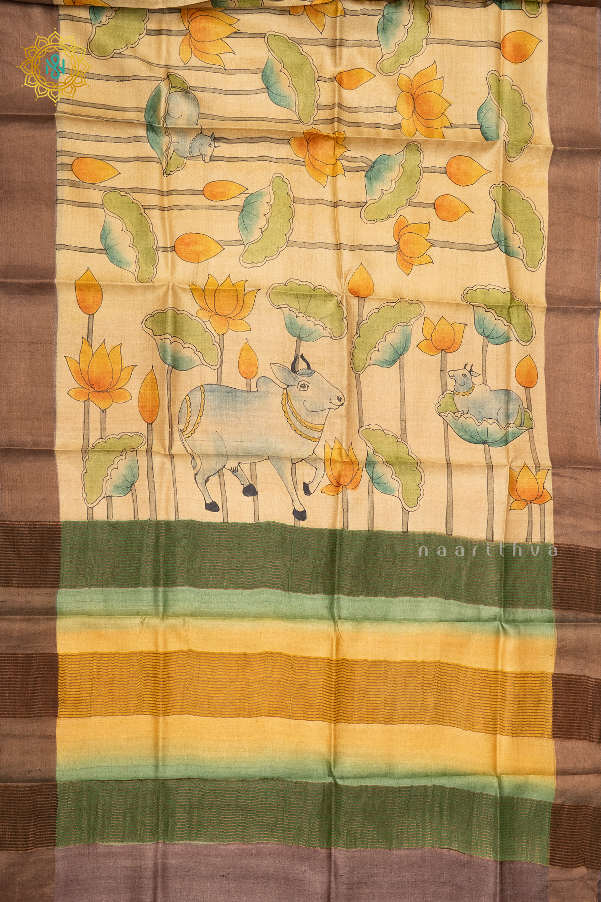 YELLOW WITH PEACH - PURE TUSSAR SILK