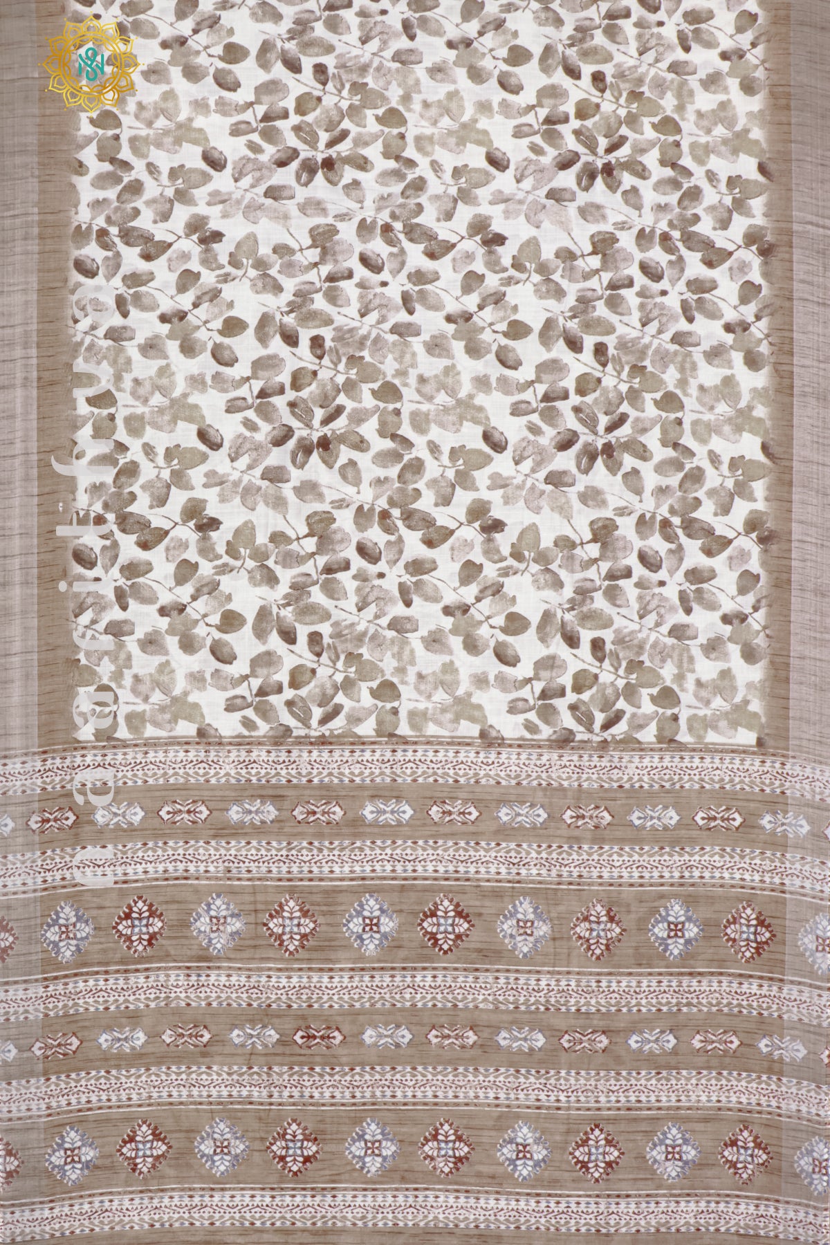 WHITE WITH LIGHT BROWN - LINEN BY COTTON