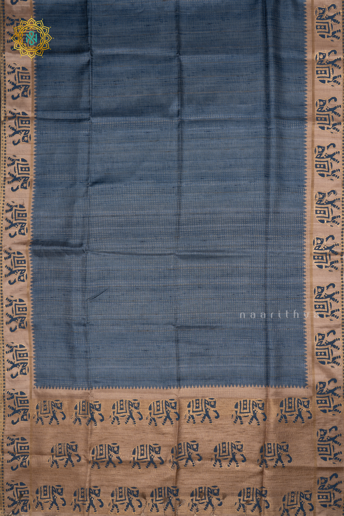 BLUE WITH BEIGE - SEMI TUSSAR SILK