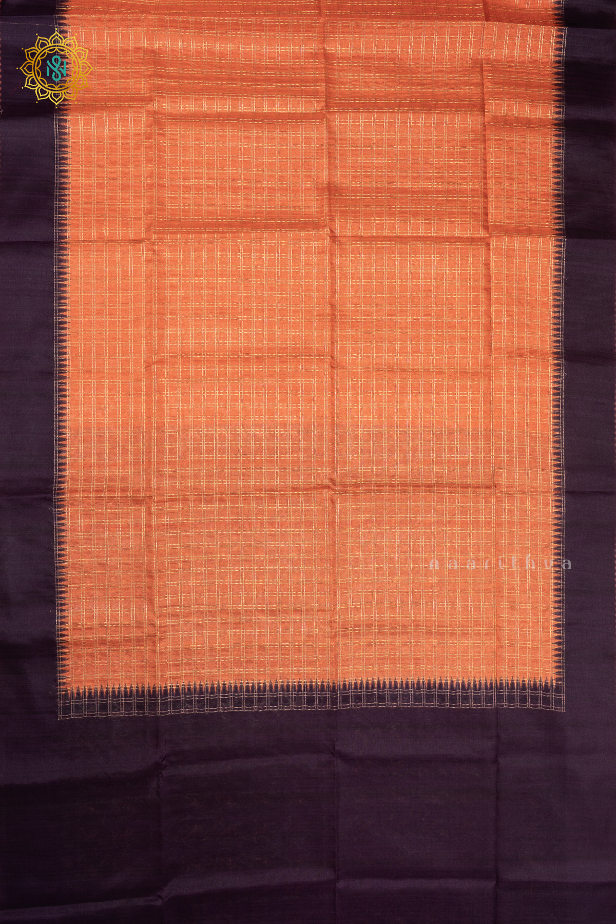 ORANGE WITH PURPLE - SEMI TUSSAR SILK