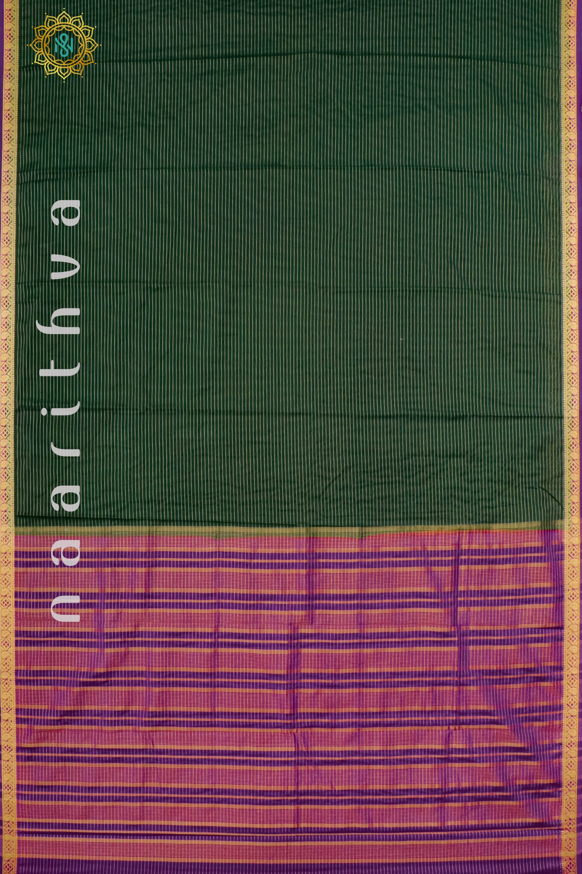 BOTTLE GREEN WITH PURPLE - SEMI MYSORE CREPE SILK