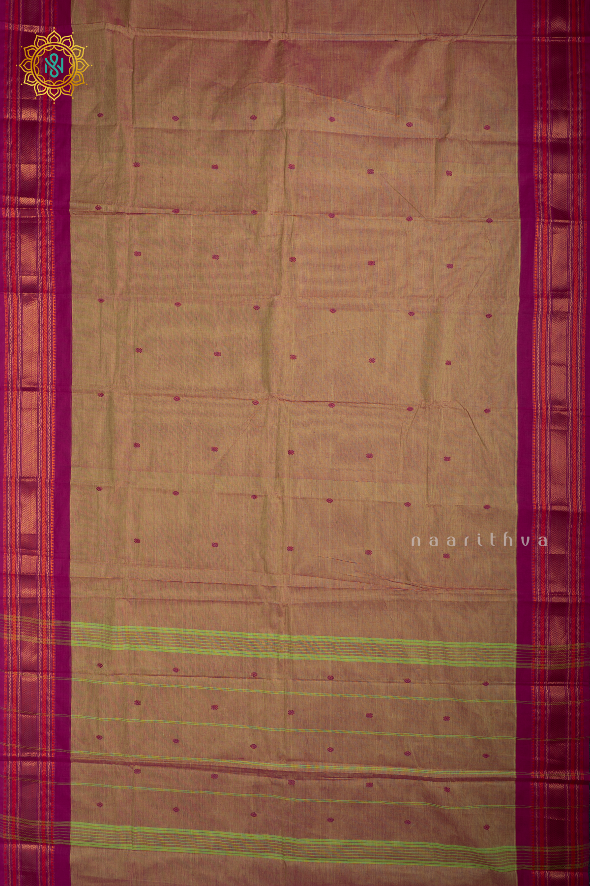 Dual Shade Of Light Green With Pink Chettinad Cotton Saree With Thread Woven Buttas & Contrast Border