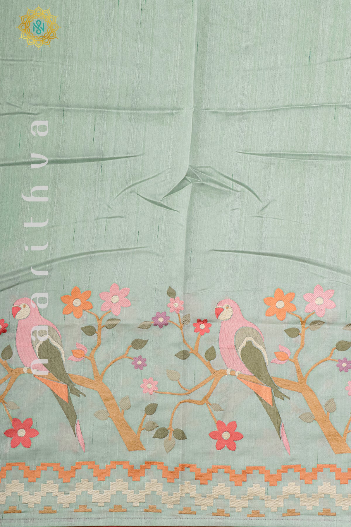 PISTA GREEN - SEMI TUSSAR SILK WITH EMBROIDERY