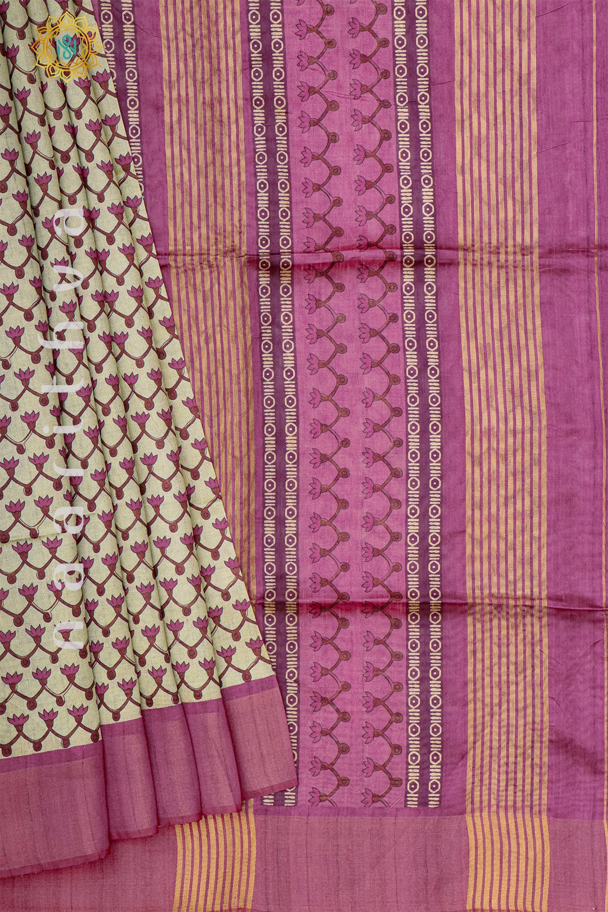 BIEGE WITH PINK - SEMI TUSSAR SILK