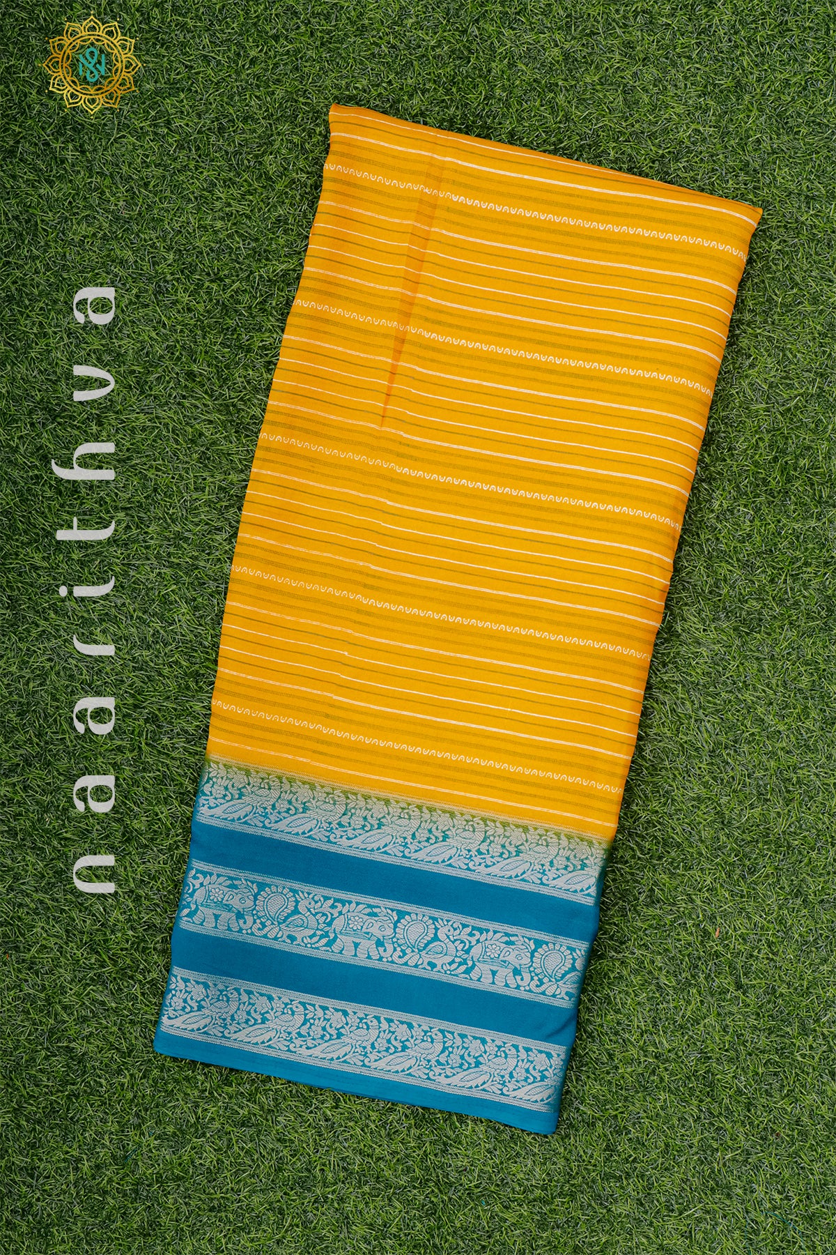 YELLOW WITH SKY BLUE - SEMI GEORGETTE