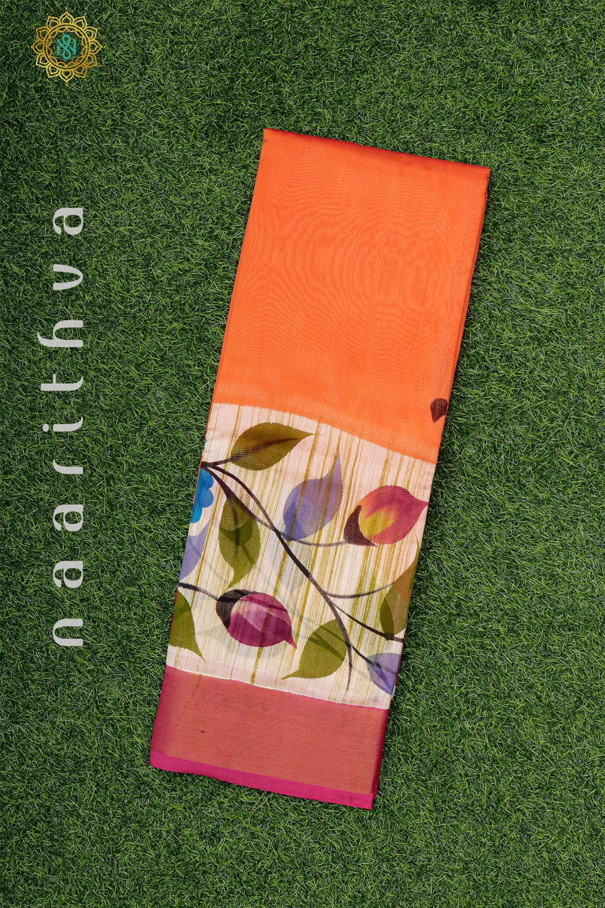 ORANGE WITH PINK - CHANDERI SILK WITH HAND PAINTED