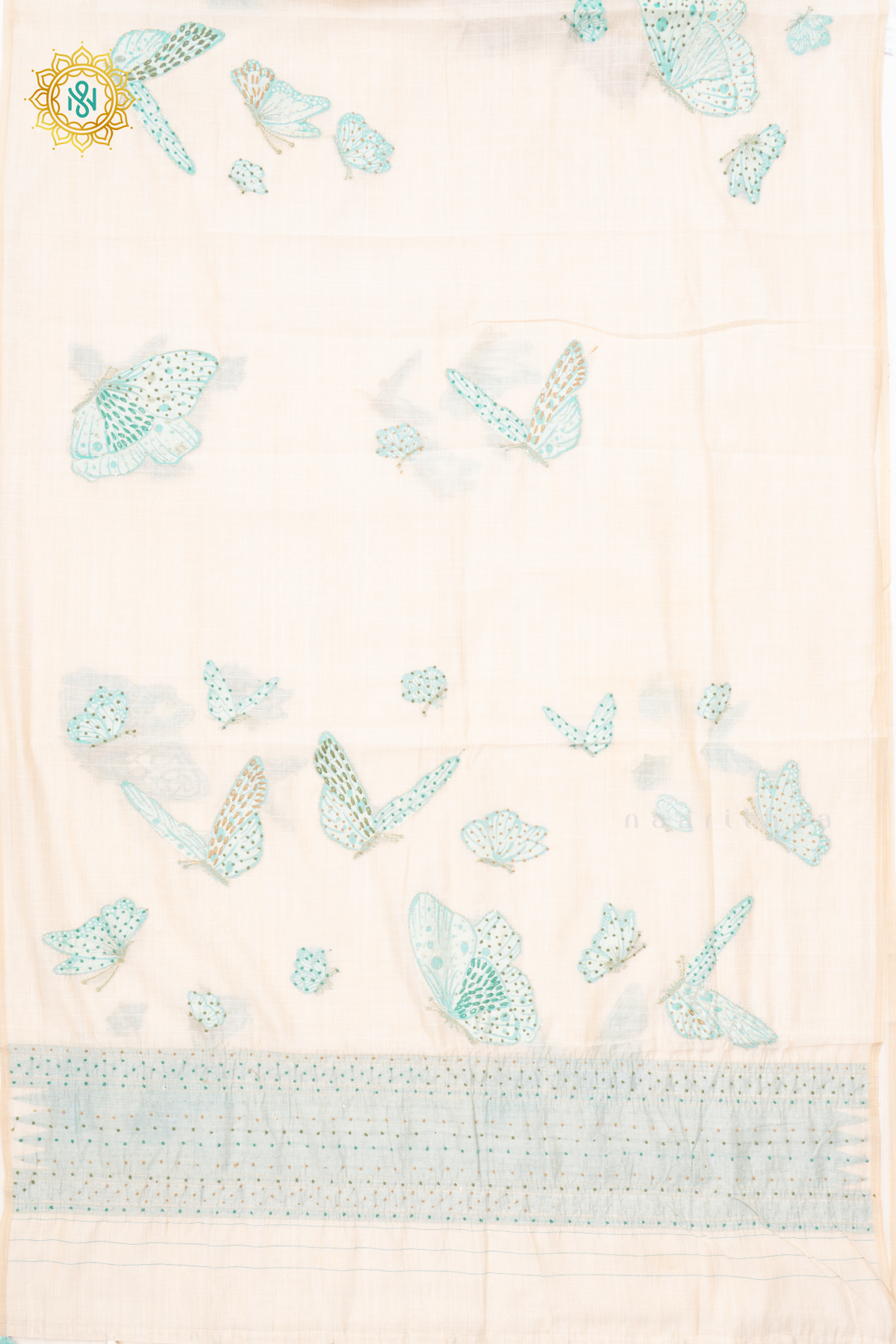 WHITE WITH GREEN - MOONGA COTTON