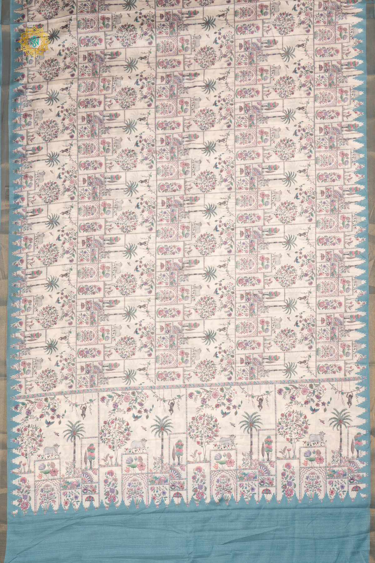 OFF WHITE WITH BLUE - SOFT TUSSAR