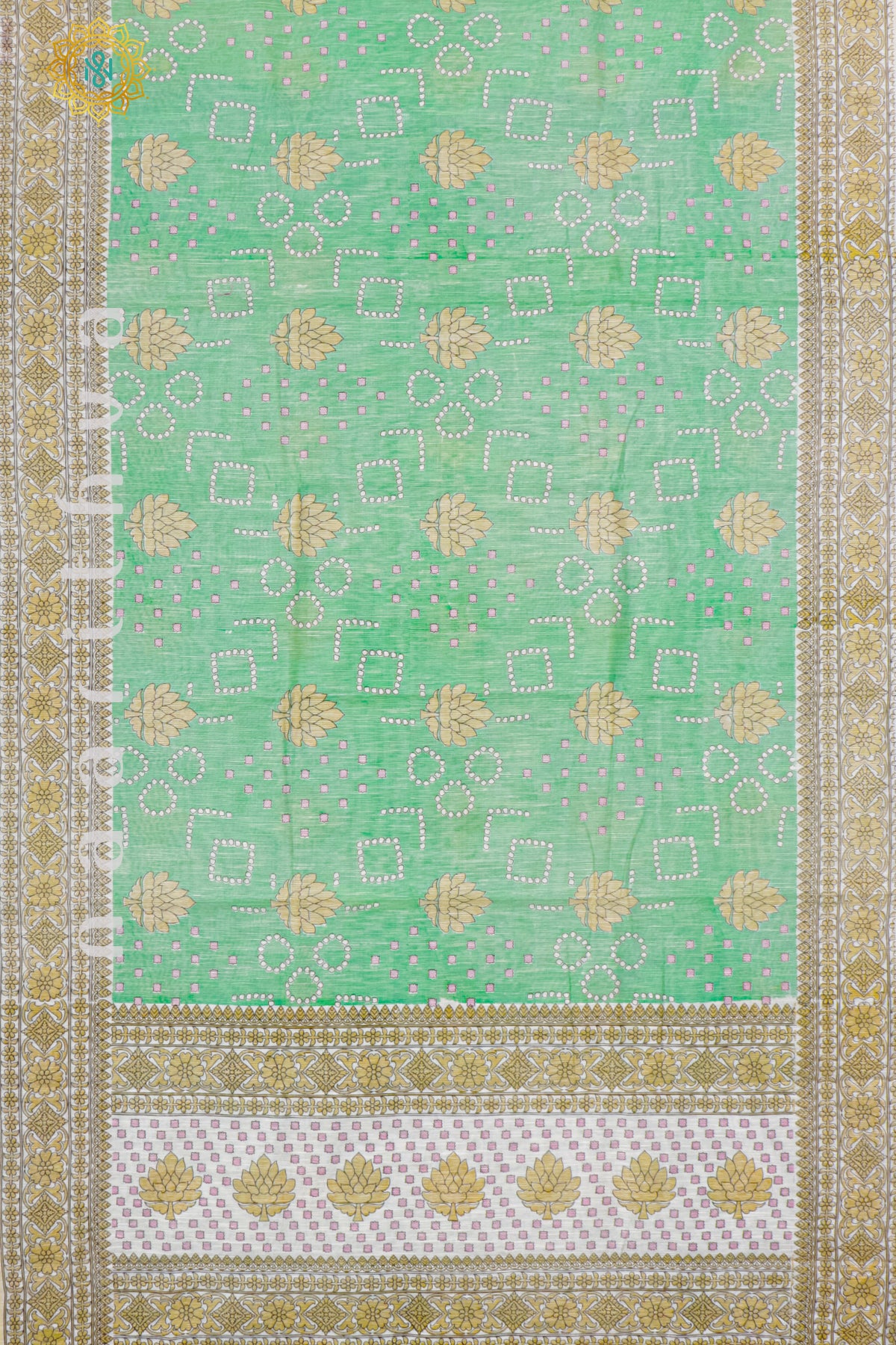 GREEN WITH WHITE - JUTE COTTON