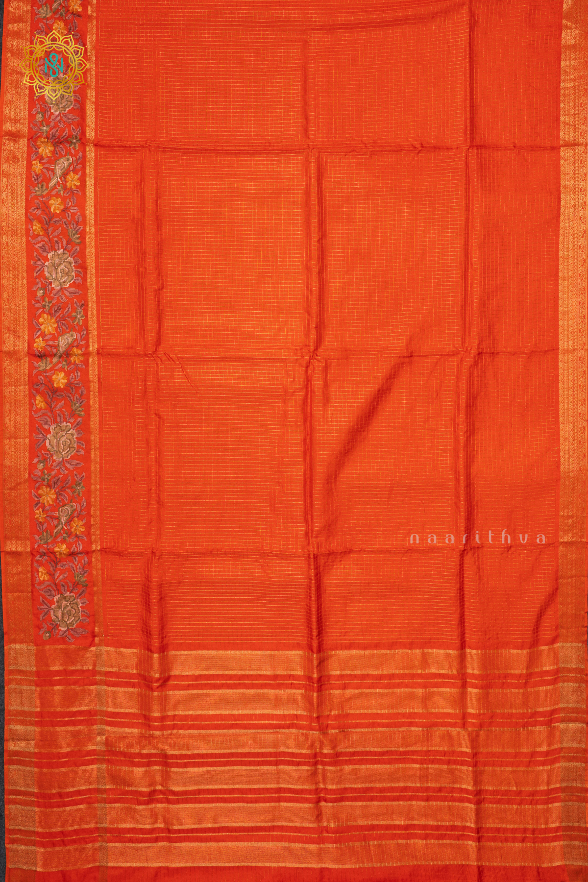 ORANGE - SEMI CREPE SILK WITH EMBROIDERY