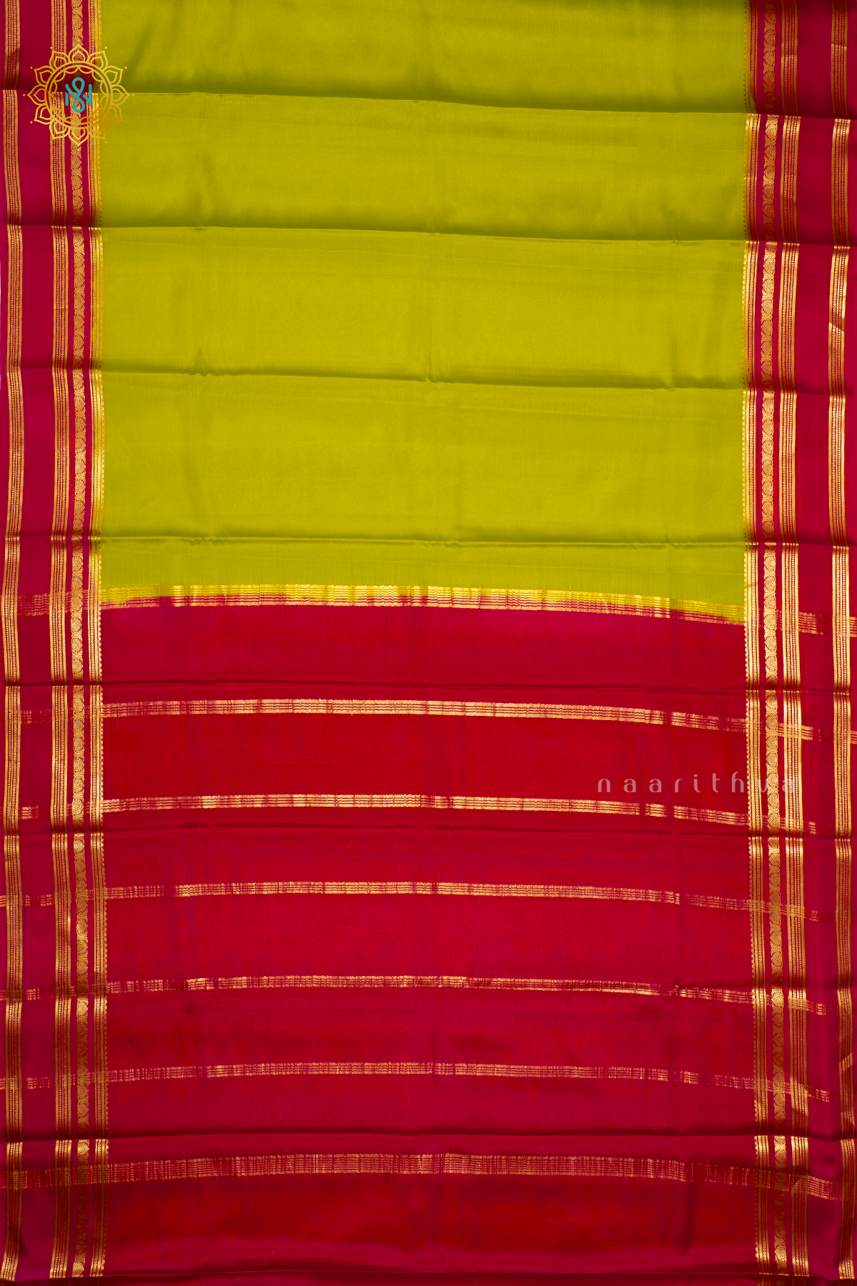 PARROT GREEN WITH PINK - PURE MYSORE CREPE SILK