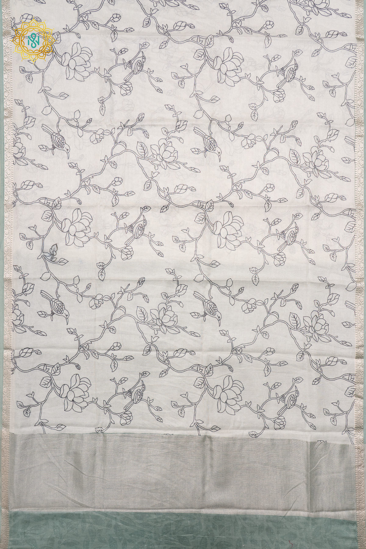 WHITE WITH AQUA GREEN - COTTON TISSUE