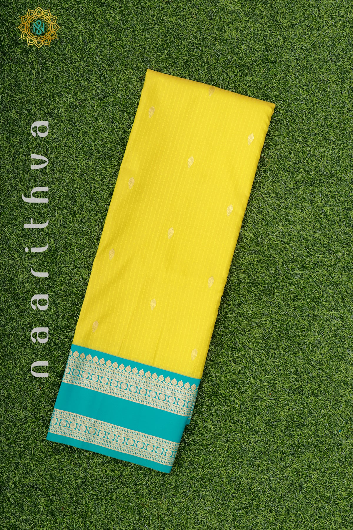 YELLOW WITH AQUA BLUE - SEMI SILK