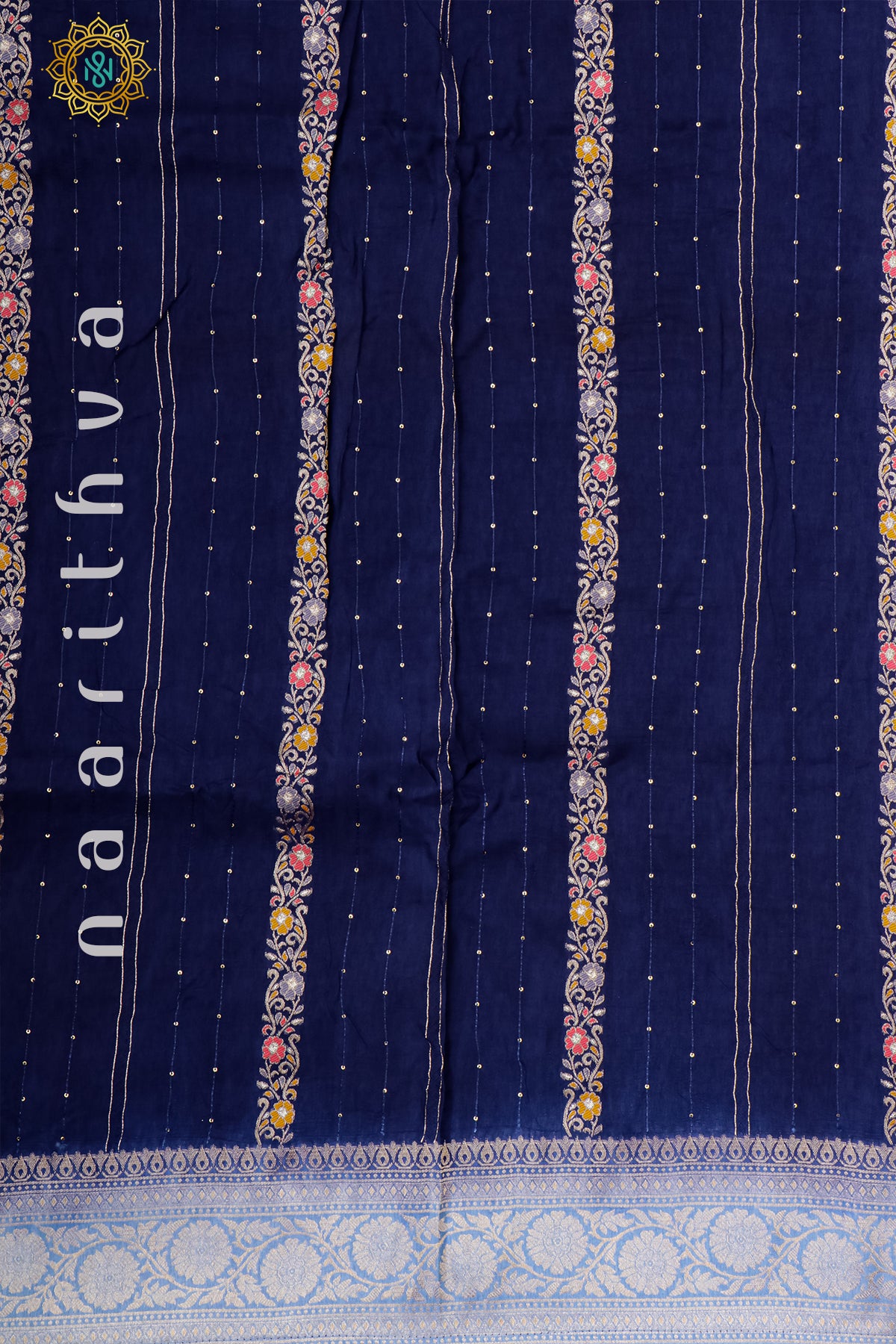 NAVY BLUE WITH AQUA BLUE - DOLA SILK