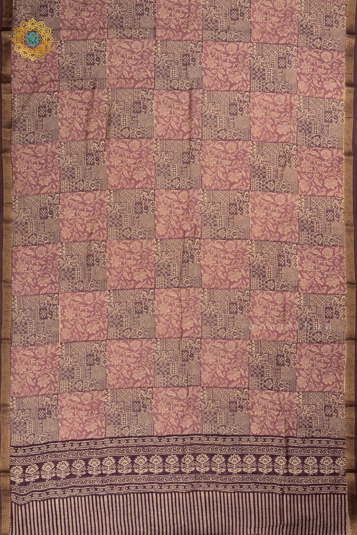 Purple with Pinkish Lavender Butter Crepe Saree with All-Over Printed Body and Zari Border
