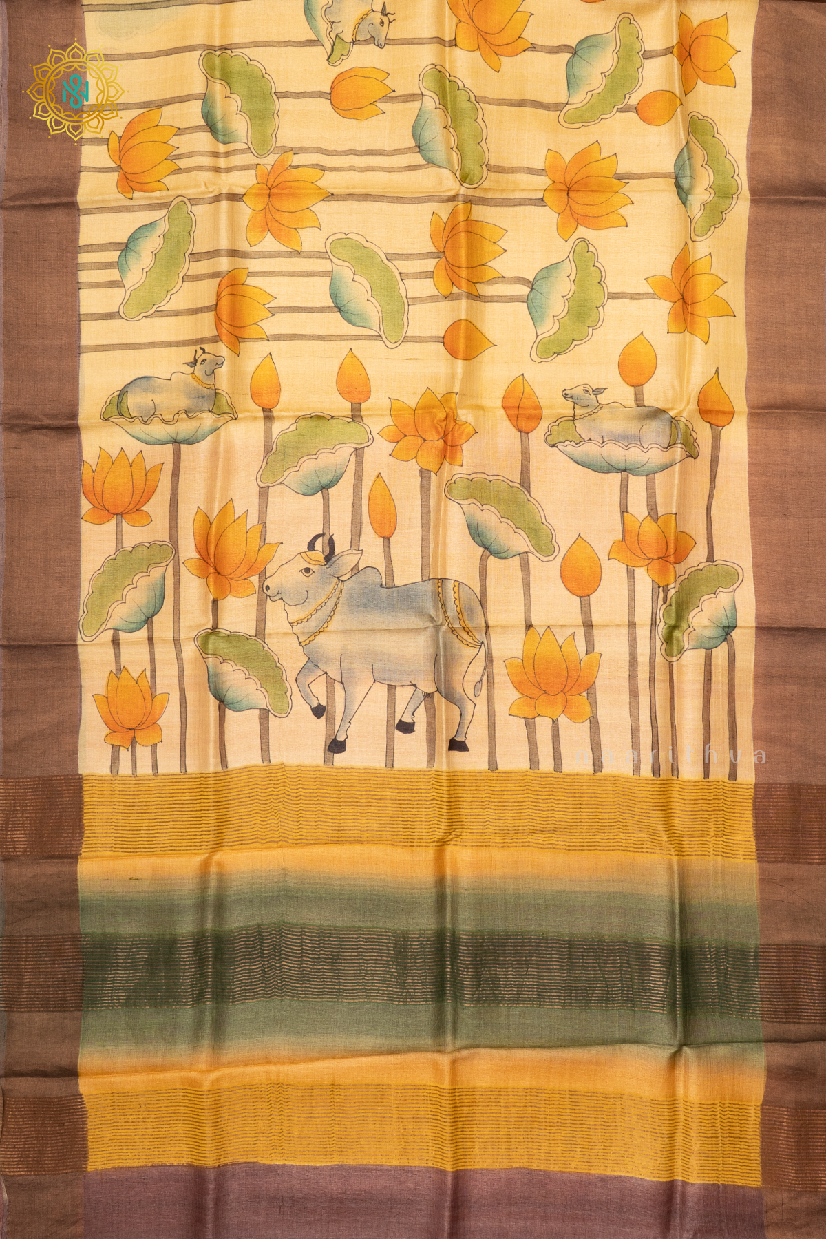 YELLOW WITH PEACH - PURE TUSSAR SILK