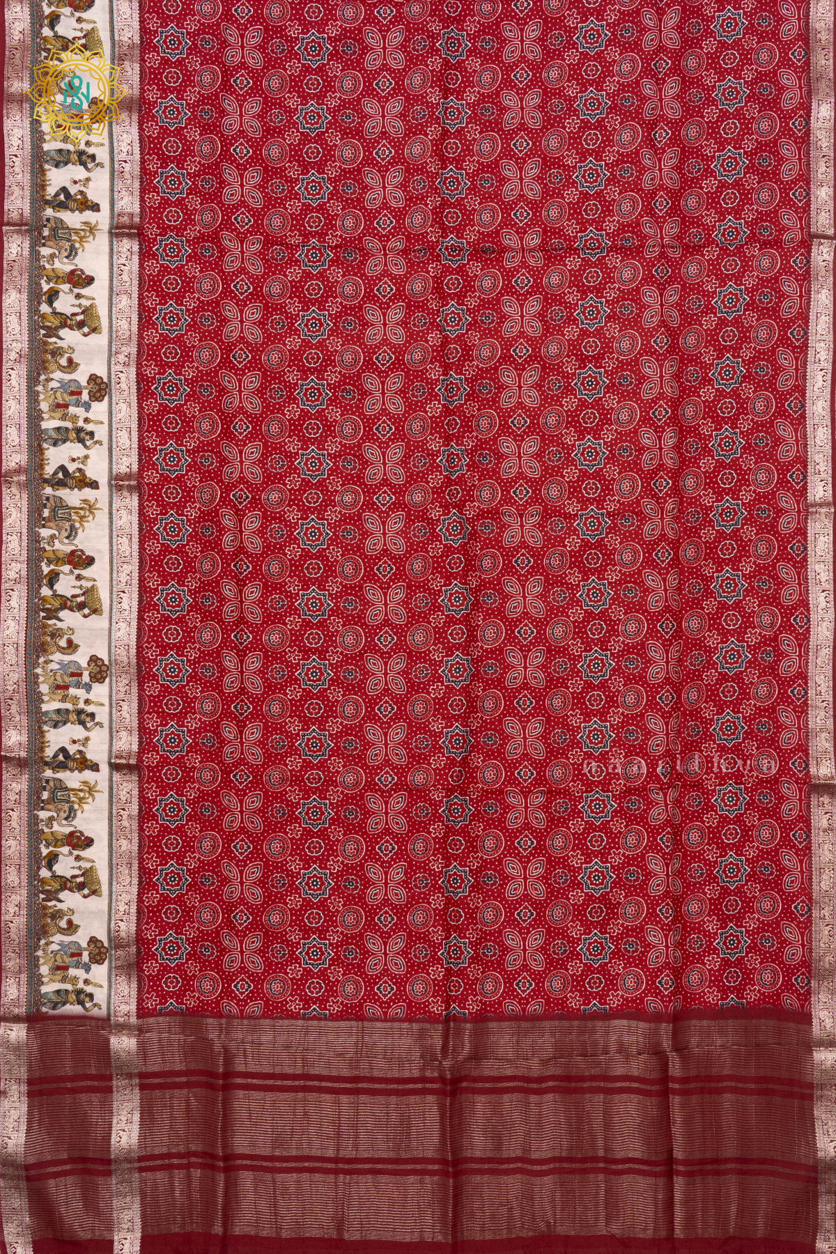 RED WITH OFF WHITE - SEMI CREPE SILK