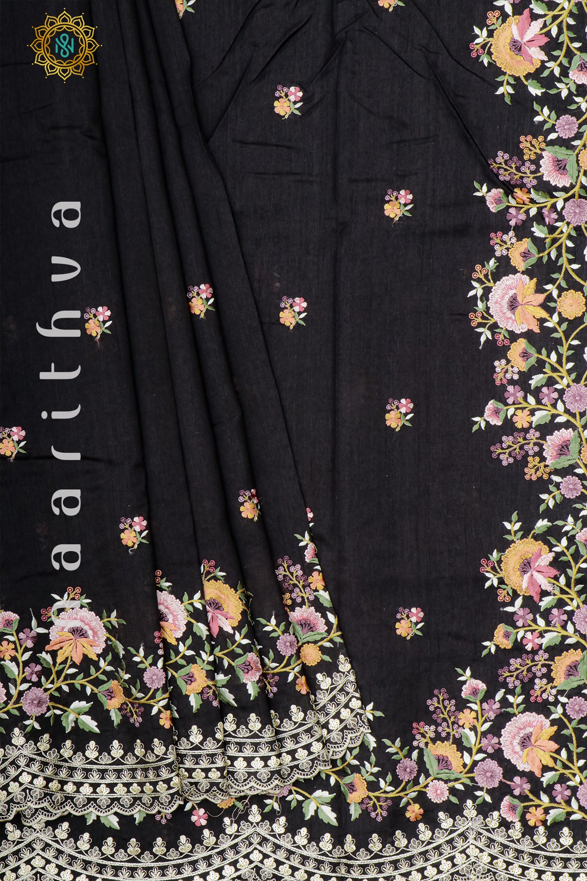 BLACK - SEMI TUSSAR SILK WITH EMBROIDER