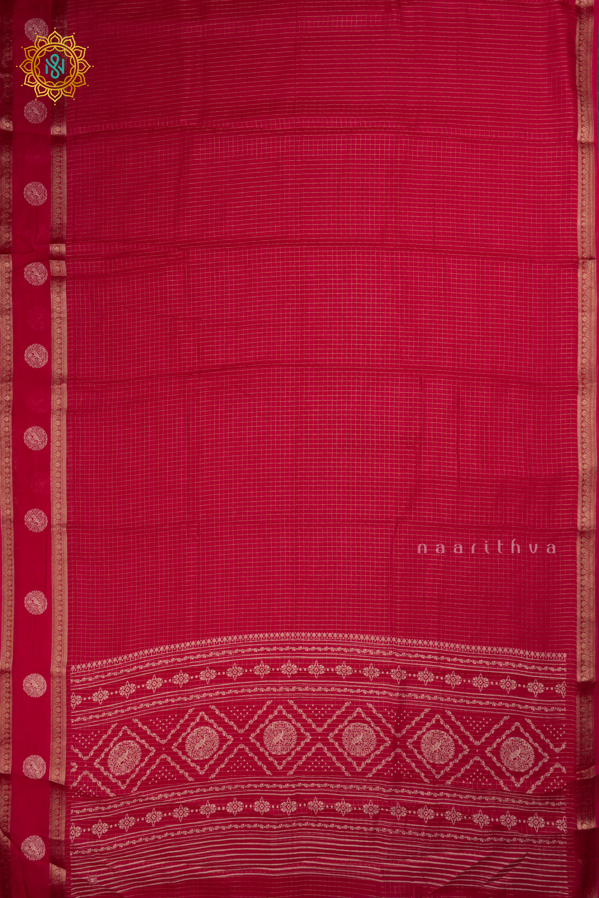 Pink - Semi Georgette Saree with Zari Checks Body and Zari Border