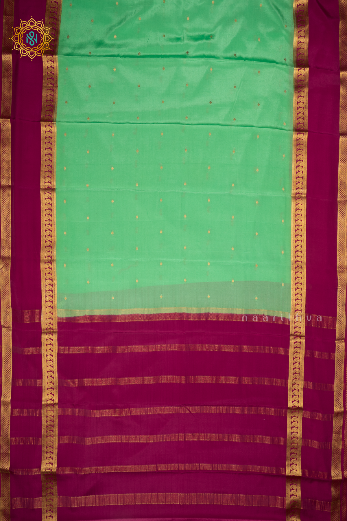 PISTA GREEN WITH RANI PINK - PURE MYSORE CREPE SILK