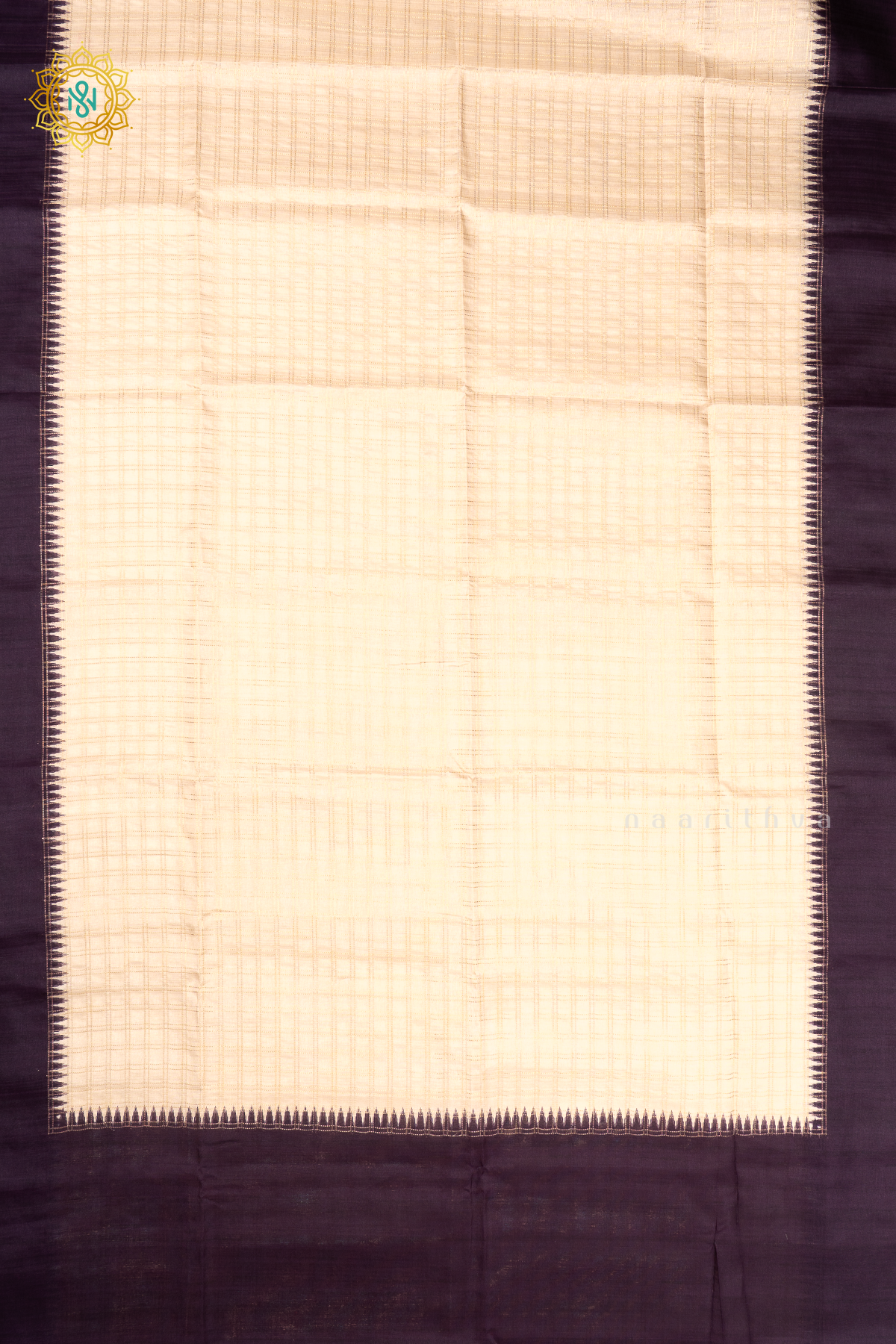 OFF WHITE WITH PURPLE - SEMI TUSSAR SILK