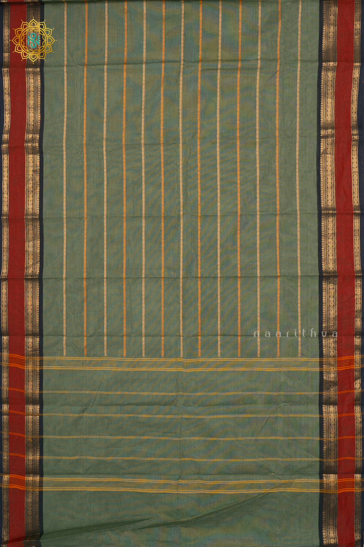 SAGE GREEN WITH NAVY BLUE - CHETTINAD COTTON