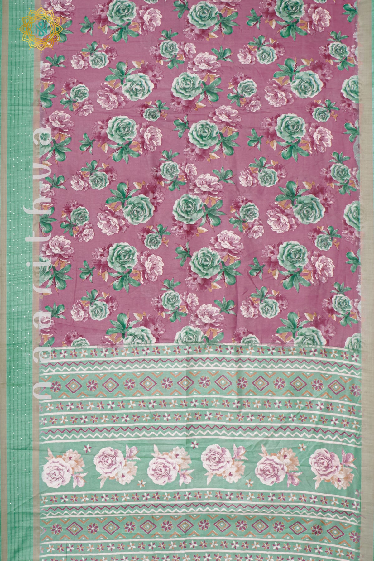 PINK WITH AQUA GREEN - DOLA SILK