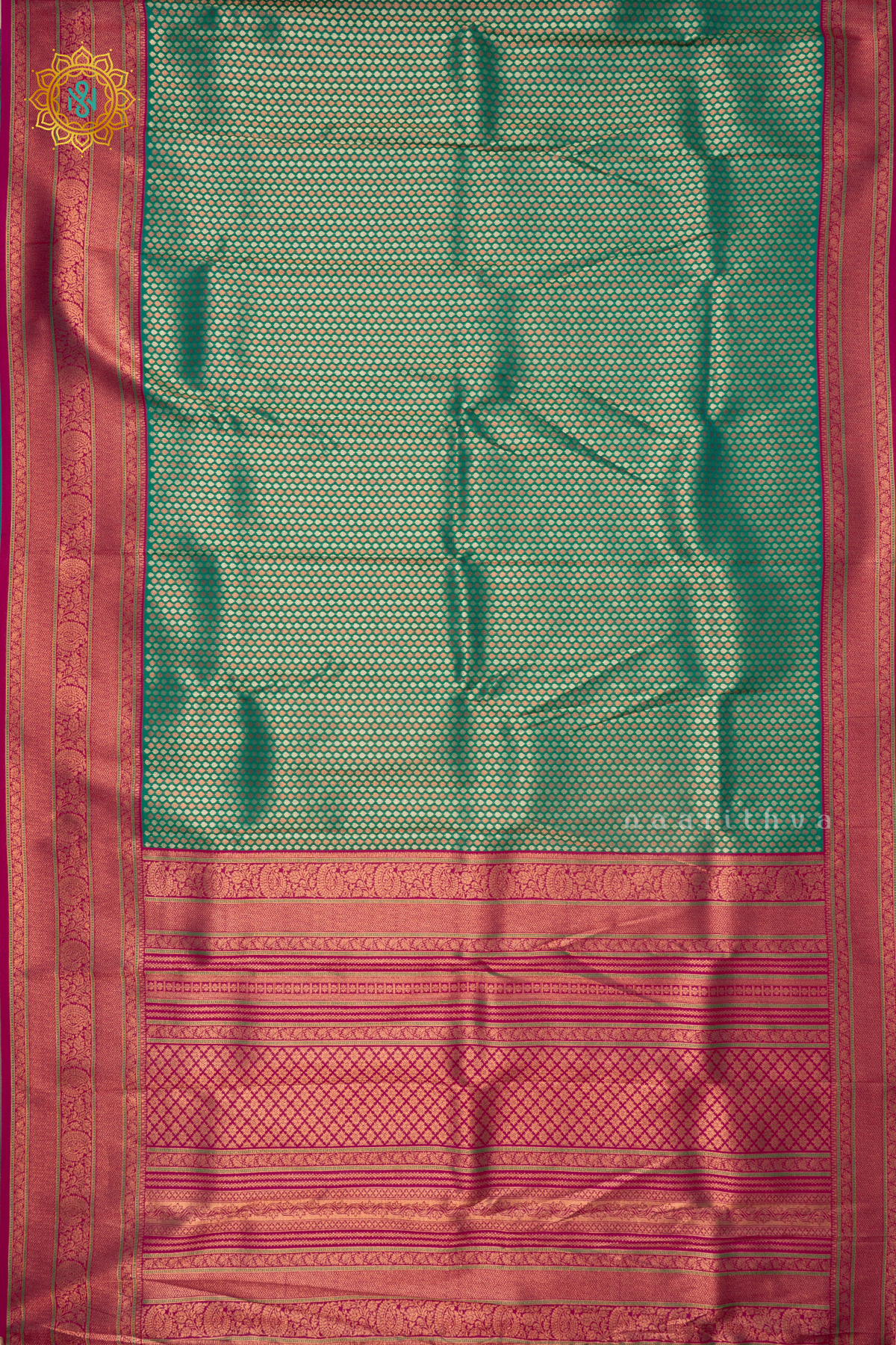 CYAN GREEN WITH PINK - SEMI KANCHI