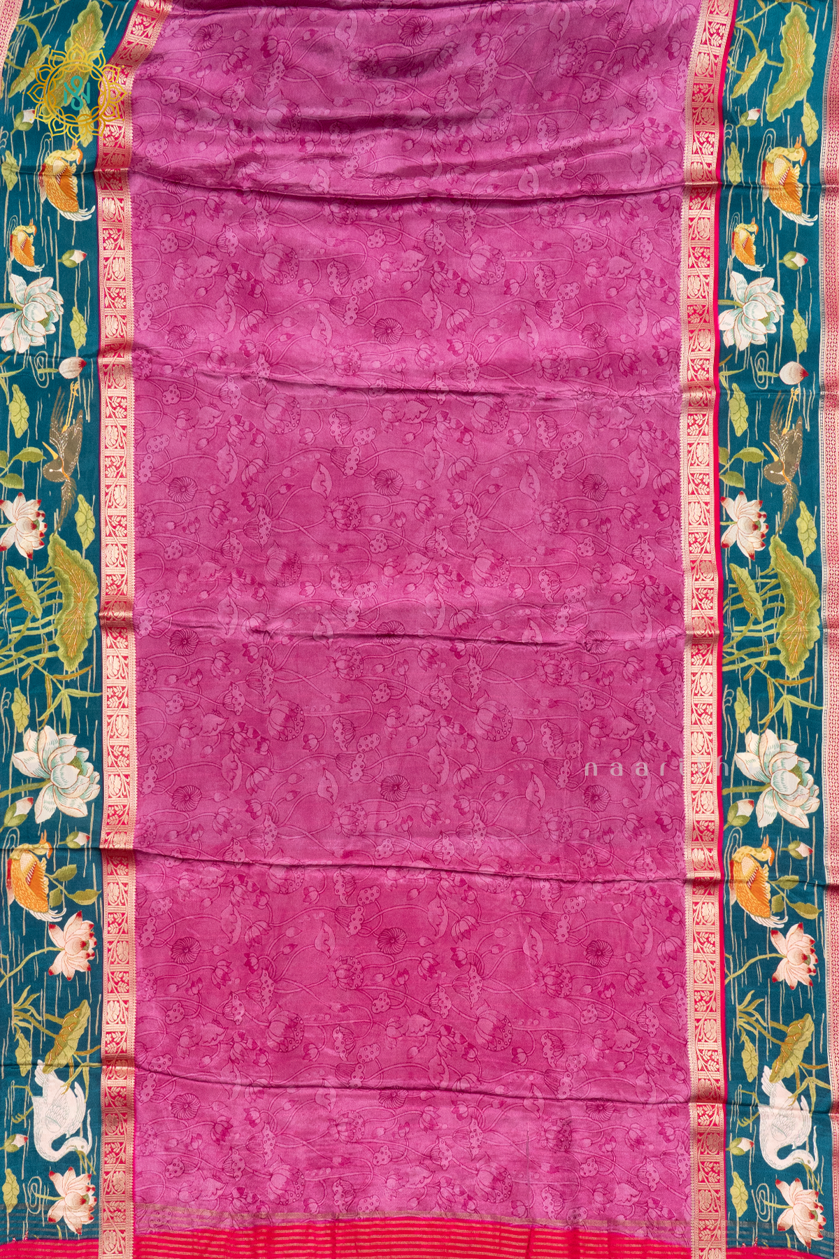 PINK WITH TEAL BLUE - SEMI CREPE SILK