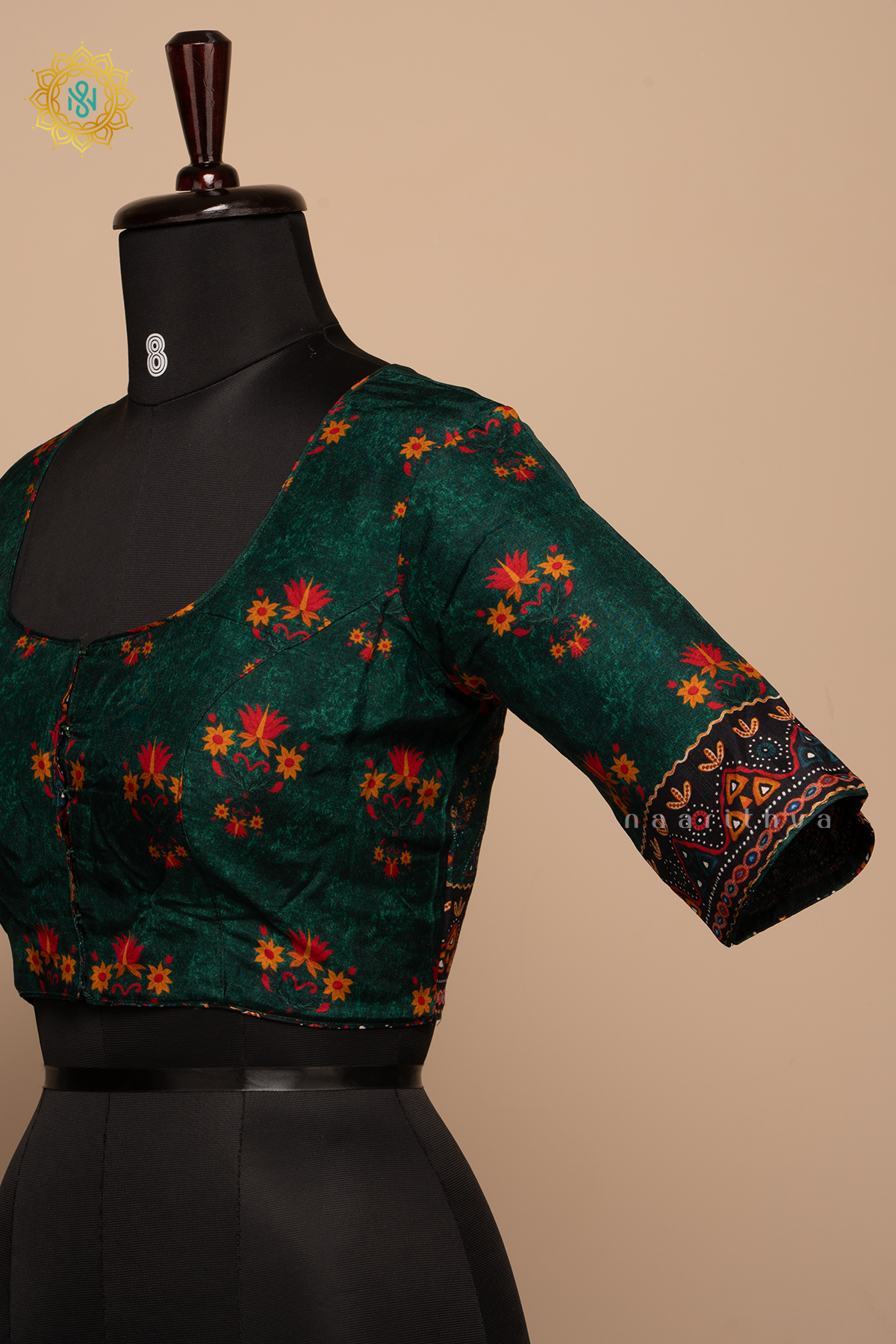 Green - Dola Silk Readymade Blouse Allover Prints On the Body