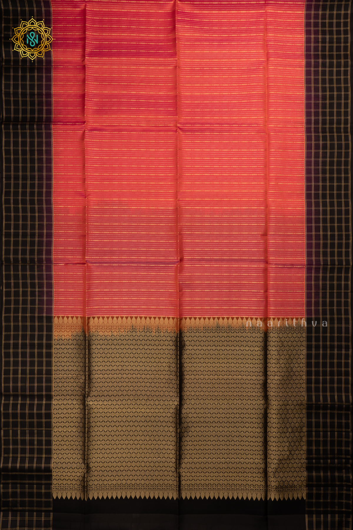Dual Shade of Rani Pink with Black Pure Kanjivaram Soft Silk Saree With Allover Zari Stripes and Contrast Zari Checks Border
