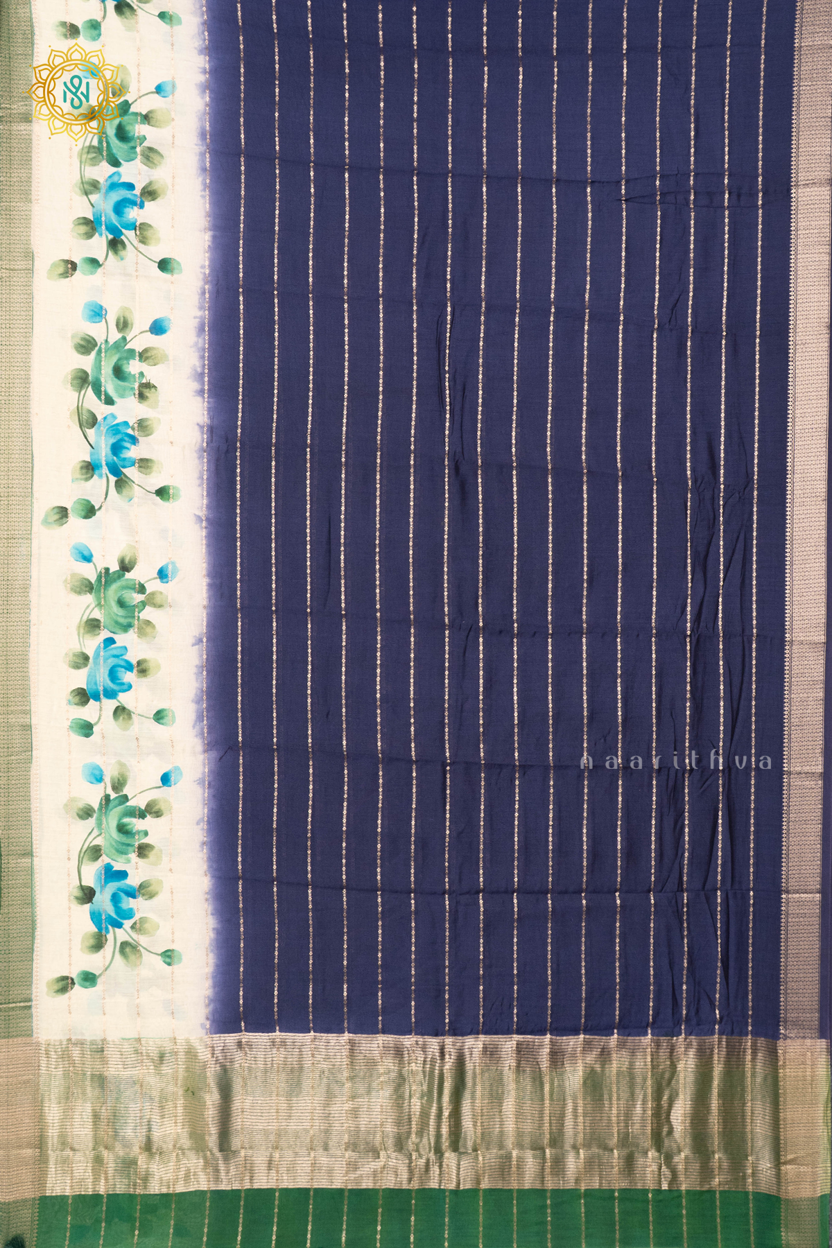 NAVY BLUE WITH GREEN - BUTTER CREPE